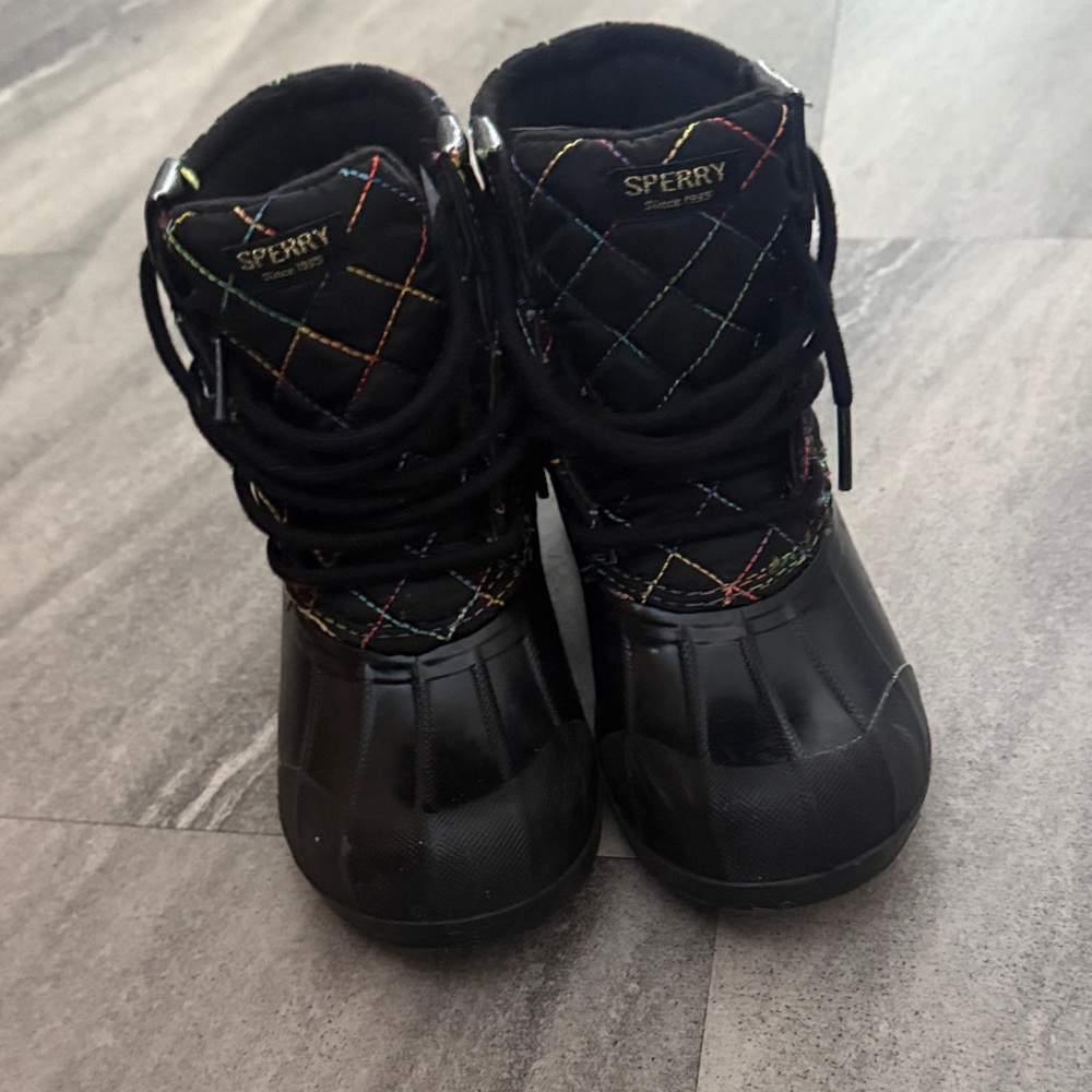 Sperry Kids Black Boots with Multicolor Accents